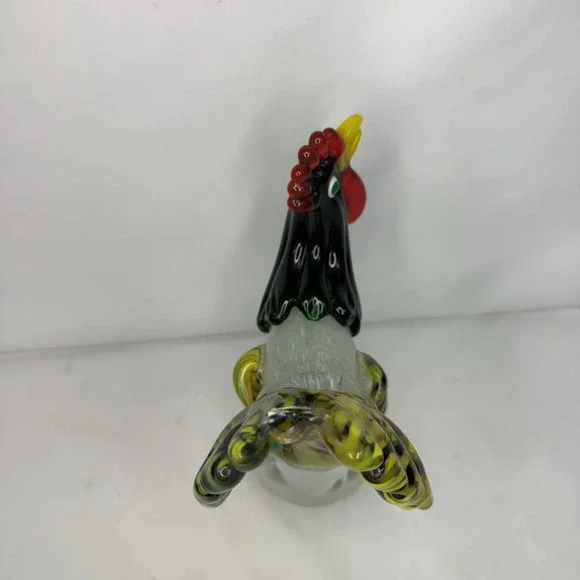 Vintage Murano Style Glass Rooster Bird Decor Colorful Clear Green Yellow - Picture 10 of 13